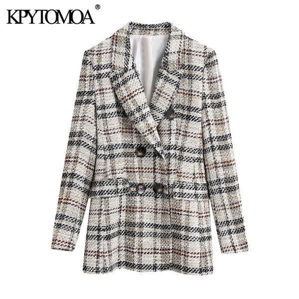 women fashion double breasted check tweed blazer coat vintage long sleeve pocket female outerwear chic veste femme 210416, White;black
women fashion double breasted check tweed blazer coat vintage long sleeve pocket female outerwear chic veste femme 210416, White;black