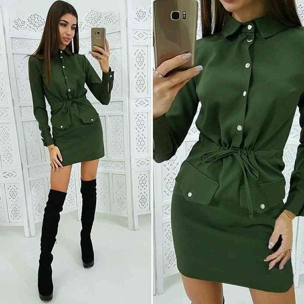 casual dresses women autumn button shirt solid turn down collar long sleeve elastic waist ladies slim yjtz, Black;gray
casual dresses women autumn button shirt solid turn down collar long sleeve elastic waist ladies slim yjtz, Black;gray