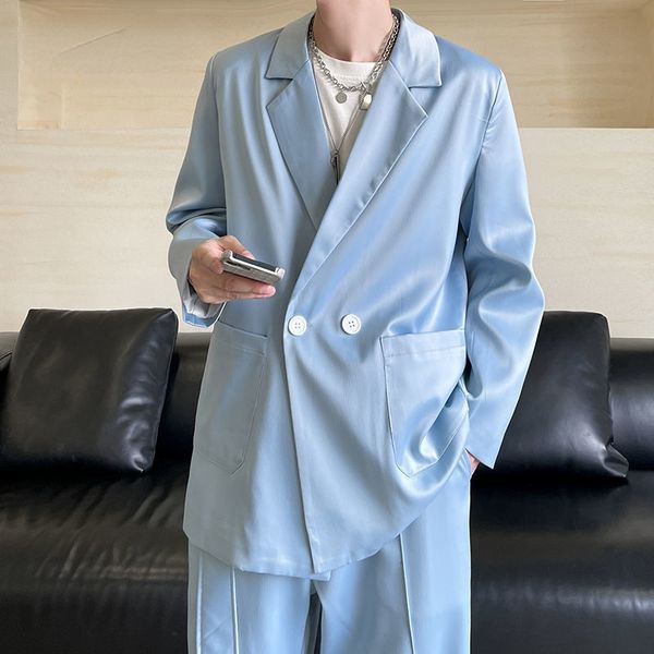 men's shiny fabric double breasted suit coat autumn 2021 new korean trend long sleeve suit coat fashion thin blazer, White;black
men's shiny fabric double breasted suit coat autumn 2021 new korean trend long sleeve suit coat fashion thin blazer, White;black