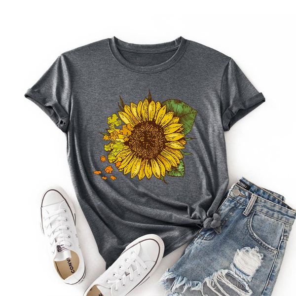 women's t-shirt graphic sunflower print tee cotton short sleeve t shirt floral woman tshirts 2021 summer plus size women, White
women's t-shirt graphic sunflower print tee cotton short sleeve t shirt floral woman tshirts 2021 summer plus size women, White