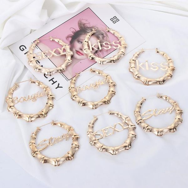 hoop & huggie big round bamboo dangle earrings for women men statement jewelry gold color letter pattern punk style, Golden;silver
hoop & huggie big round bamboo dangle earrings for women men statement jewelry gold color letter pattern punk style, Golden;silver