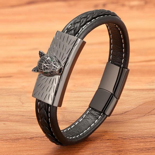 charm bracelets luxury animal cheetah head stainless steel bracelet for men cz zirconia jewelry magnetic clasp design punk leather bangle, Golden;silver
charm bracelets luxury animal cheetah head stainless steel bracelet for men cz zirconia jewelry magnetic clasp design punk leather bangle, Golden;silver