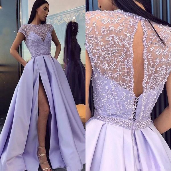 party dresses lavender evening bateau cap sleeve hollow back thigh high slits pearls major beading long formal prom gowns vestid, White;black
party dresses lavender evening bateau cap sleeve hollow back thigh high slits pearls major beading long formal prom gowns vestid, White;black