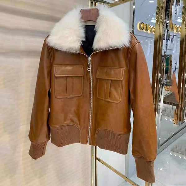 brand genuine leather jacket women coat winter and spring real sheep fur collar clothes fillers duck down women's & faux, Black
brand genuine leather jacket women coat winter and spring real sheep fur collar clothes fillers duck down women's & faux, Black