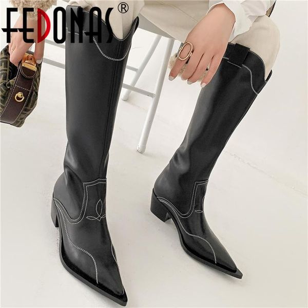 boots fedonas autumn winter pointed toe thick heels women knee-high embroider genuine leather western shoes woman, Black
boots fedonas autumn winter pointed toe thick heels women knee-high embroider genuine leather western shoes woman, Black
