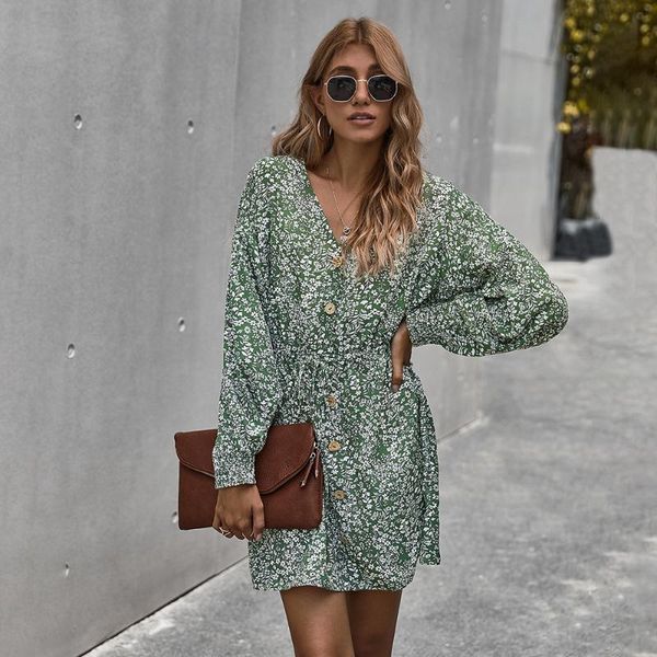 green elegant mini dress for women spring autumn v neck long sleeve slim button casual floral print dresses vestidos, Black;gray
green elegant mini dress for women spring autumn v neck long sleeve slim button casual floral print dresses vestidos, Black;gray