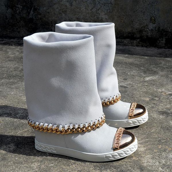 boots real pos woman 8cm inner wedge heel mid-calf golden metal toe roman chains side rim sole, Black
boots real pos woman 8cm inner wedge heel mid-calf golden metal toe roman chains side rim sole, Black
