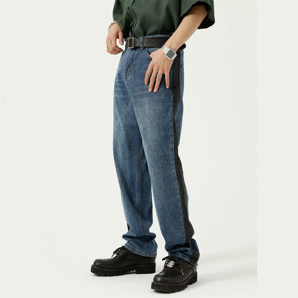 men's jeans side splice loose casual straight denim pants male korean style streetwear hip hop vintage trousers men gw92, Blue
men's jeans side splice loose casual straight denim pants male korean style streetwear hip hop vintage trousers men gw92, Blue