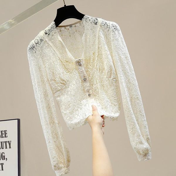 women's blouses & shirts cropped lace blusas women single-breasted v-neck short shirt with camis ladies all-match basic chic, White
women's blouses & shirts cropped lace blusas women single-breasted v-neck short shirt with camis ladies all-match basic chic, White