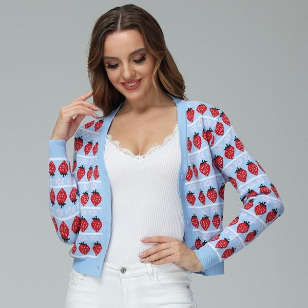 women's knits & tees single-breasted knitted cardigan women 2021 winter strawberry v-neck short long-sleeved fall jacquard sweater femm, White
women's knits & tees single-breasted knitted cardigan women 2021 winter strawberry v-neck short long-sleeved fall jacquard sweater femm, White
