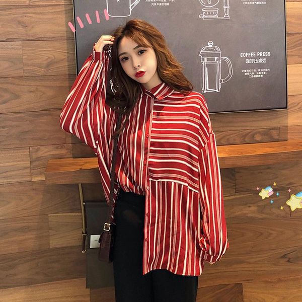 women's blouses & shirts chic striped clothing korean spring style vintage loose preppy woman blusas mujer de moda, White
women's blouses & shirts chic striped clothing korean spring style vintage loose preppy woman blusas mujer de moda, White