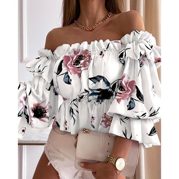 women's blouses & shirts fashion one-shoulder blouse women 2021 floral print casual loose ruffle elegant slim stretchy korean female sh, White
women's blouses & shirts fashion one-shoulder blouse women 2021 floral print casual loose ruffle elegant slim stretchy korean female sh, White