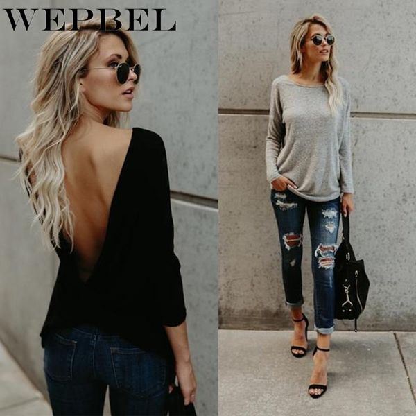 women's t-shirt wepbel womens v open back backless blouse long sleeve loose casual shirt, White
women's t-shirt wepbel womens v open back backless blouse long sleeve loose casual shirt, White