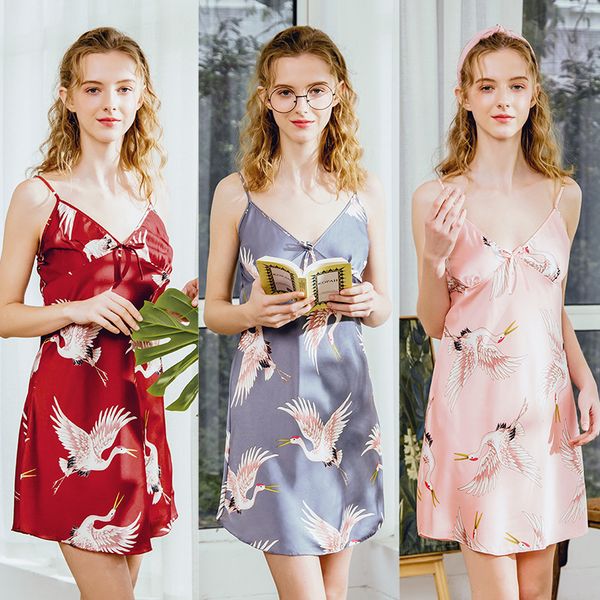 pajamas silk pajamas women's summer crane ice silk suspender nightgown dq1011, Black;red
pajamas silk pajamas women's summer crane ice silk suspender nightgown dq1011, Black;red