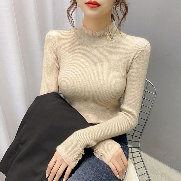autumn winter ruffles sweater mock neck ruched women sweaters high elastic solid female slim knitted pullovers women's, White;black
autumn winter ruffles sweater mock neck ruched women sweaters high elastic solid female slim knitted pullovers women's, White;black