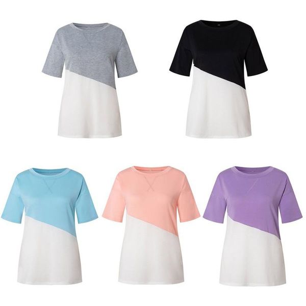 women's t-shirt style neckline cross color matching round neck hit short-sleeved women summer casual loose shirts, White
women's t-shirt style neckline cross color matching round neck hit short-sleeved women summer casual loose shirts, White