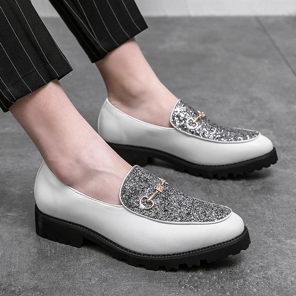 464748 size mens platform slip-on loafers korean style large size sequined leather shoes fashion horsebit buckle club hairdresser lazy shoes, Black
464748 size mens platform slip-on loafers korean style large size sequined leather shoes fashion horsebit buckle club hairdresser lazy shoes, Black