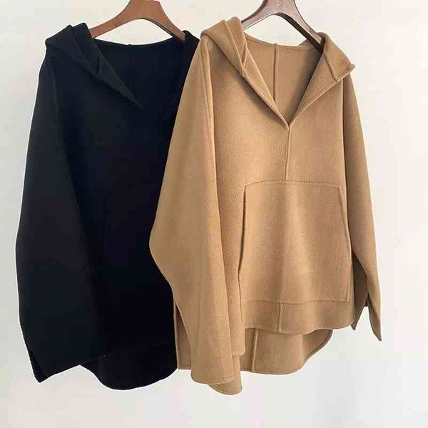 women's wool & blends women side slit coat loose and cashmere-blend v-neck hooded jacket outwears spring mdrb, Black
women's wool & blends women side slit coat loose and cashmere-blend v-neck hooded jacket outwears spring mdrb, Black
