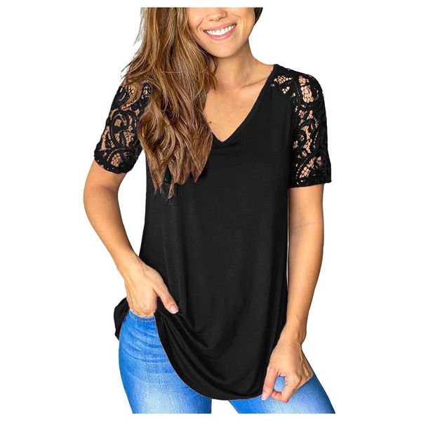 women's t-shirt women casual tshirt solid lace sleeve soild splice v neck tunic shirt tee clothing blusas mulher elegantes, White
women's t-shirt women casual tshirt solid lace sleeve soild splice v neck tunic shirt tee clothing blusas mulher elegantes, White