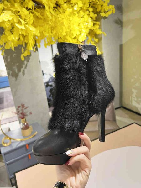 and 21/22 autumn winter short boots fashion trend mink fur high-end leather material temperament ladies casual high heels size 4, Black
and 21/22 autumn winter short boots fashion trend mink fur high-end leather material temperament ladies casual high heels size 4, Black
