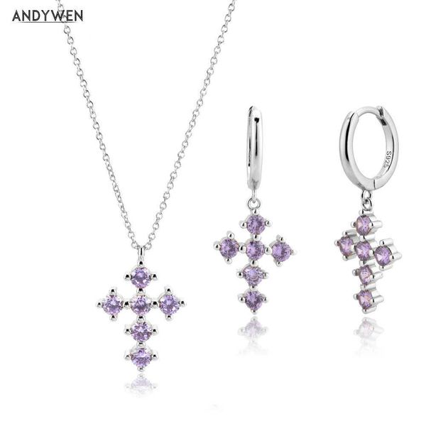 andywen 925 sterling silver purple collection rainbow cross drop earring chain pendant necklace jewerly set for party wedding 210608
andywen 925 sterling silver purple collection rainbow cross drop earring chain pendant necklace jewerly set for party wedding 210608