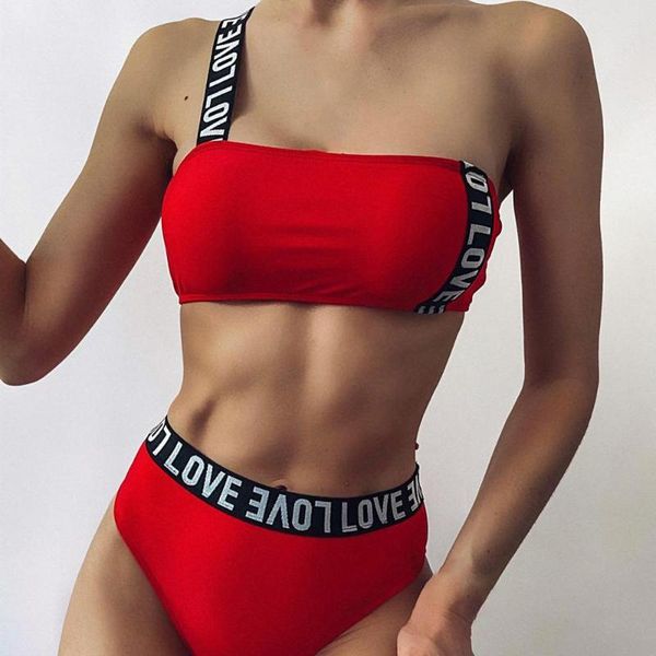 women's swimwear ladies high waist bikini set stretchy swimsuit briefs one shoulder tube bra letter love design summer swimsuits for wo, White;black
women's swimwear ladies high waist bikini set stretchy swimsuit briefs one shoulder tube bra letter love design summer swimsuits for wo, White;black