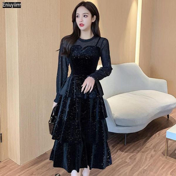 women 2021 year winter spring basic wear sheer mesh french black long elegant party outside thin bling velvet dress casual dresses, Black;gray
women 2021 year winter spring basic wear sheer mesh french black long elegant party outside thin bling velvet dress casual dresses, Black;gray
