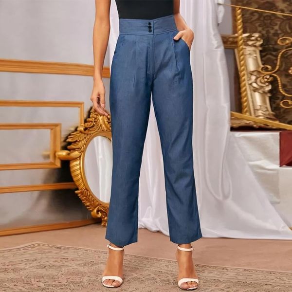 women's pants & capris solid color ol style high waist button women jeans slim straight denim trousers fashion elegant lady, Black;white
women's pants & capris solid color ol style high waist button women jeans slim straight denim trousers fashion elegant lady, Black;white