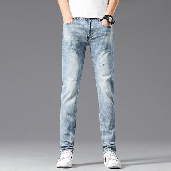 light color jeans men's brand slim little feet summer thin quarter pants korean fashion casual, Blue
light color jeans men's brand slim little feet summer thin quarter pants korean fashion casual, Blue