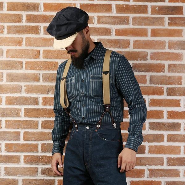 men's casual shirts wabash non stock stripe work shirt vintage denim vent hole workshirts for men, White;black
men's casual shirts wabash non stock stripe work shirt vintage denim vent hole workshirts for men, White;black