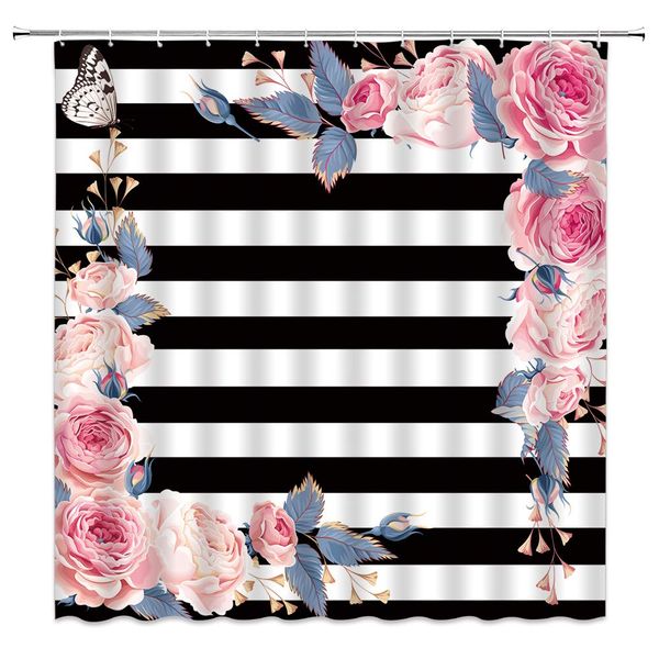 pink flower shower curtain decor black and white stripes peony floral butterfly leaves modern blue fabric bath curtains bathroom
pink flower shower curtain decor black and white stripes peony floral butterfly leaves modern blue fabric bath curtains bathroom