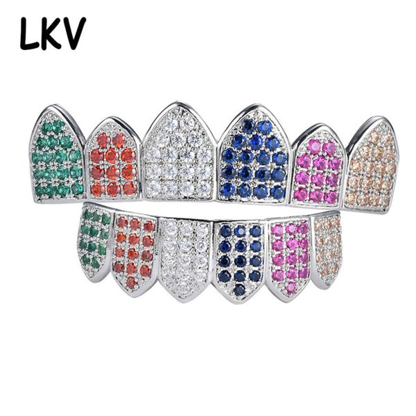 hiphop grillz hip hop jewelry micro inlaid color zircon platinum 6 full diamond gold teeth set, Silver
hiphop grillz hip hop jewelry micro inlaid color zircon platinum 6 full diamond gold teeth set, Silver