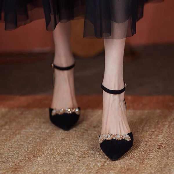 luxury dress shoes leather baotou sandals 2021 summer thin heel sho beaded dign with sharp pointed high heel's, Black
luxury dress shoes leather baotou sandals 2021 summer thin heel sho beaded dign with sharp pointed high heel's, Black