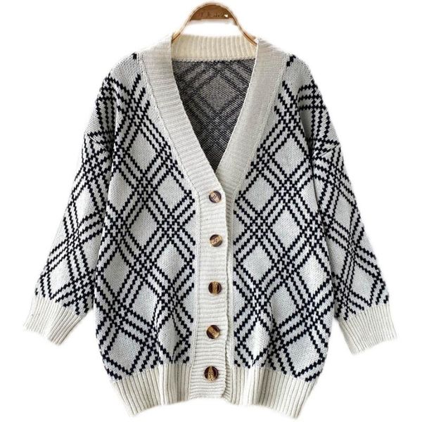 women's sweaters retro sweater diamond cardigan autumn and winter fashion v-neck single-breasted loose knit jacket, White;black
women's sweaters retro sweater diamond cardigan autumn and winter fashion v-neck single-breasted loose knit jacket, White;black