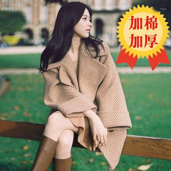 women's wool & blends windbreaker woolen jacket striped medium-length nine-sleeve loose overcoat1, Black
women's wool & blends windbreaker woolen jacket striped medium-length nine-sleeve loose overcoat1, Black
