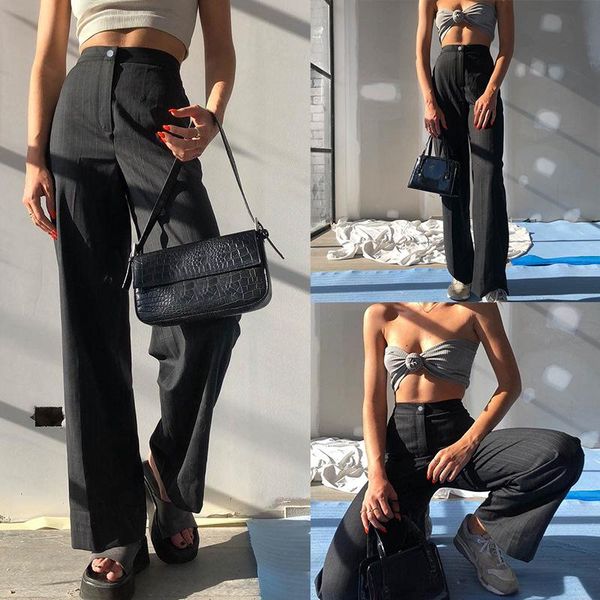 women's fashion striped straight suit pants high waist thin loose casual black & capris, Black;white
women's fashion striped straight suit pants high waist thin loose casual black & capris, Black;white