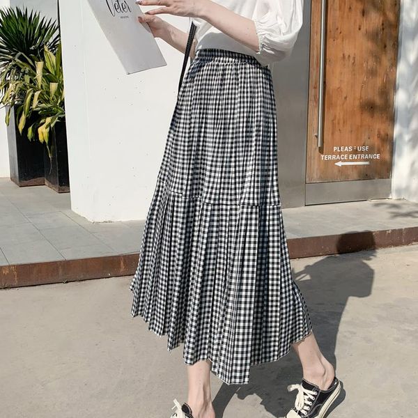 long plaid midi korean womens skirt spring summer pleated elastic high waist harajuku jurken preppy style vintage skater, Black
long plaid midi korean womens skirt spring summer pleated elastic high waist harajuku jurken preppy style vintage skater, Black