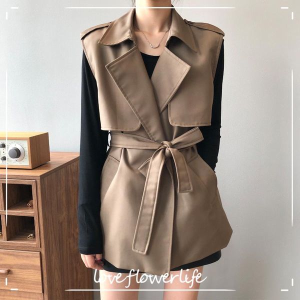women's trench coats cozok 2021 spring korean windbreaker vest temperament lapel loose lace slim sleeveless coat 0959, Tan;black
women's trench coats cozok 2021 spring korean windbreaker vest temperament lapel loose lace slim sleeveless coat 0959, Tan;black