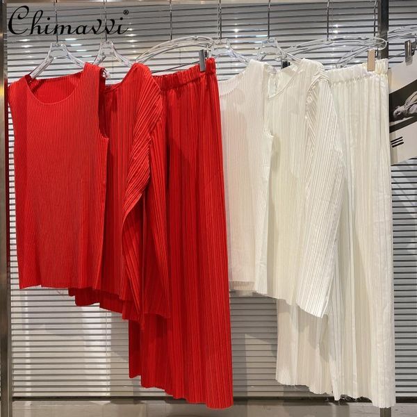women's two piece pants 2021 summer fashion pleated air draping vest long sleeve pullover loose wide leg temperament 3-piece suit, White
women's two piece pants 2021 summer fashion pleated air draping vest long sleeve pullover loose wide leg temperament 3-piece suit, White