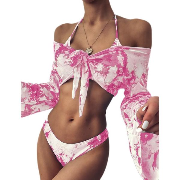 women's swimwear casual summer bikini set women tie-dye printing leopard print + long sleeve short bathing suits, White;black
women's swimwear casual summer bikini set women tie-dye printing leopard print + long sleeve short bathing suits, White;black