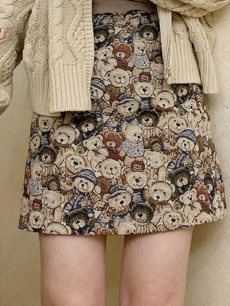 retro japanese cute vintage feeling womens skirt jacquard bear teddy high waist all match zipper short skirts, Black
retro japanese cute vintage feeling womens skirt jacquard bear teddy high waist all match zipper short skirts, Black