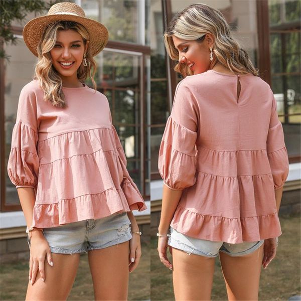 women's t-shirt summer women female solid fashion loose sweet t shirt round neck sleeves pleated cotton and linen office lady clothing, White
women's t-shirt summer women female solid fashion loose sweet t shirt round neck sleeves pleated cotton and linen office lady clothing, White