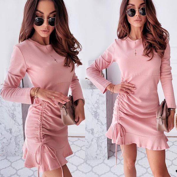 casual dresses 2021 autumn o neck ruffled drawstring slim long sleeve pink mini dress elegant fashion party vestido, Black;gray
casual dresses 2021 autumn o neck ruffled drawstring slim long sleeve pink mini dress elegant fashion party vestido, Black;gray