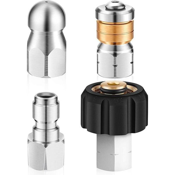 watering equipments 4 pieces sewer jetter nozzle kit for pressure washer stainless steel fixed rotating quick adapter plug
watering equipments 4 pieces sewer jetter nozzle kit for pressure washer stainless steel fixed rotating quick adapter plug