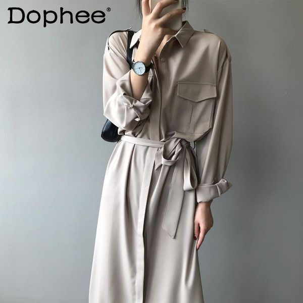 casual dresses temperament lace up slim waist shirt dress french maxi for women loose office lady vestidos 2021 fall clothing, Black;gray
casual dresses temperament lace up slim waist shirt dress french maxi for women loose office lady vestidos 2021 fall clothing, Black;gray