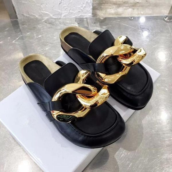 metal chain leather flat mules slippers women brand casual shoes men runway half mujer extra big size 34-44, Black
metal chain leather flat mules slippers women brand casual shoes men runway half mujer extra big size 34-44, Black