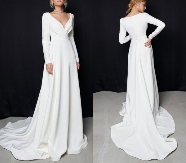 muslim wedding dresses robe de mariee modest bridal gowns long sleeves v neck pleats a line simple soft satin vestidos, White
muslim wedding dresses robe de mariee modest bridal gowns long sleeves v neck pleats a line simple soft satin vestidos, White