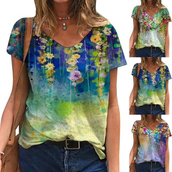 women's t-shirt women fashion printed casual loose t shirt clothing v-neck short sleeve streetwear green tees summer, White
women's t-shirt women fashion printed casual loose t shirt clothing v-neck short sleeve streetwear green tees summer, White