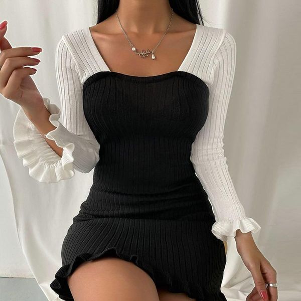 casual dresses ruffle splicing dress for women long sleeve mini autumn slim bandage ladies clothes, Black;gray
casual dresses ruffle splicing dress for women long sleeve mini autumn slim bandage ladies clothes, Black;gray