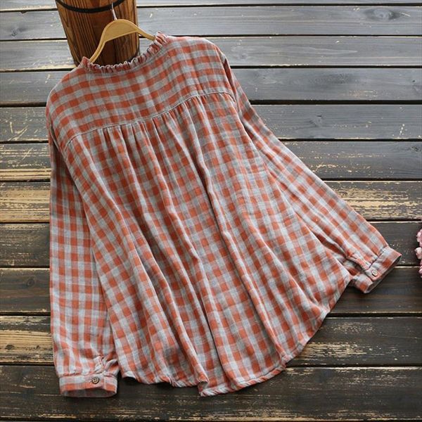 7240 mori girl spring loose womens shirt drawstring vintage stand collar long sleeve literary cotton plaid, White
7240 mori girl spring loose womens shirt drawstring vintage stand collar long sleeve literary cotton plaid, White